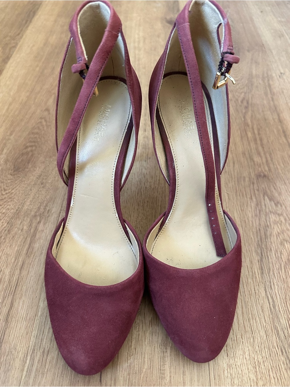 Michael Kors Burgundy Suede Pointed-Toe Ankle-Strap Heels